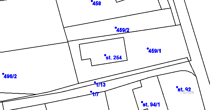 Parcela st. 254 v KÚ Borek u Rokycan, Katastrální mapa