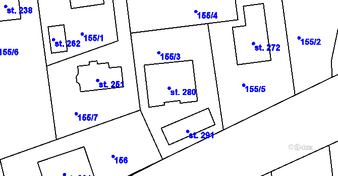 Parcela st. 280 v KÚ Borek u Rokycan, Katastrální mapa