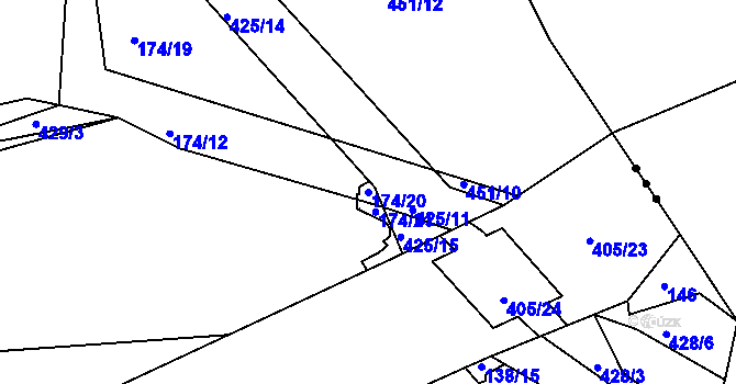 Parcela st. 174/20 v KÚ Borek u Rokycan, Katastrální mapa