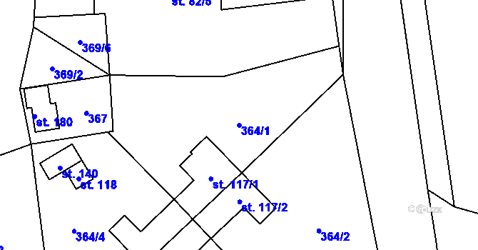 Parcela st. 364/1 v KÚ Dolní Rokytá, Katastrální mapa