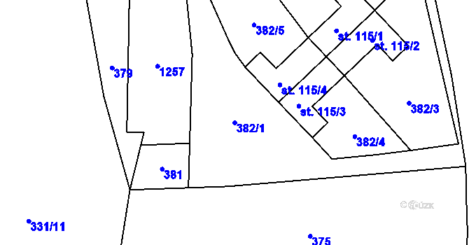 Parcela st. 382/1 v KÚ Dolní Rokytá, Katastrální mapa