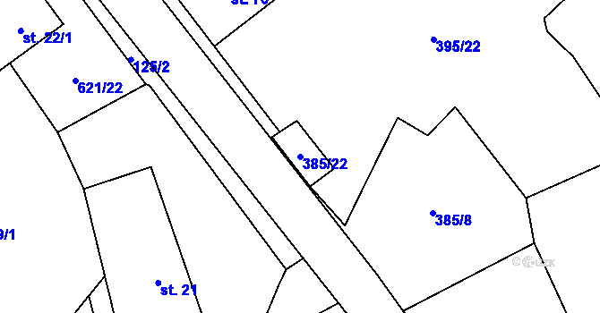 Parcela st. 385/22 v KÚ Horní Rokytá, Katastrální mapa