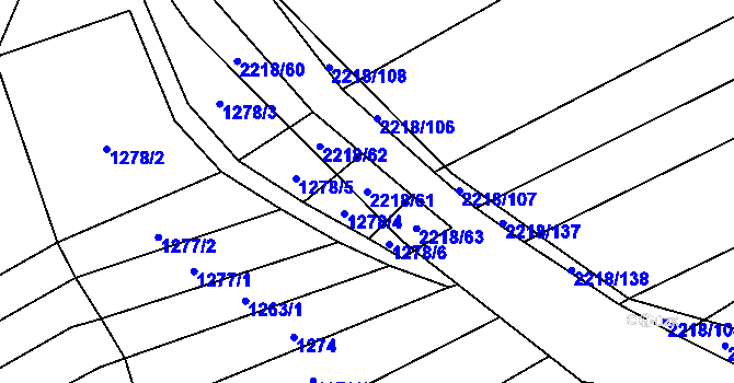 Parcela st. 2218/61 v KÚ Rokytnice u Slavičína, Katastrální mapa