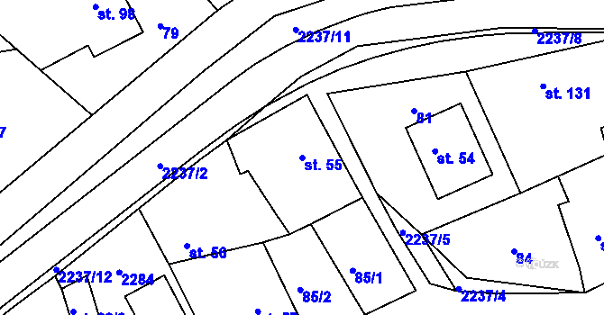Parcela st. 55 v KÚ Rokytnice u Slavičína, Katastrální mapa