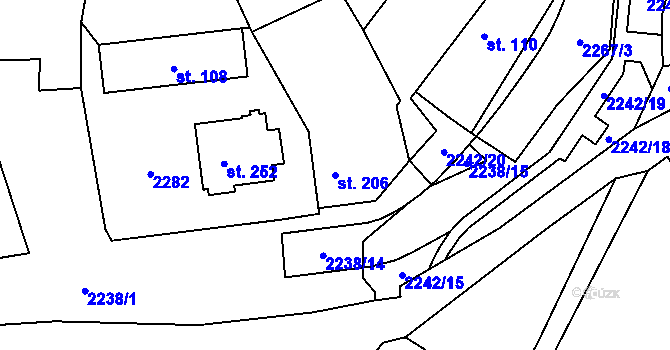 Parcela st. 206 v KÚ Rokytnice u Slavičína, Katastrální mapa