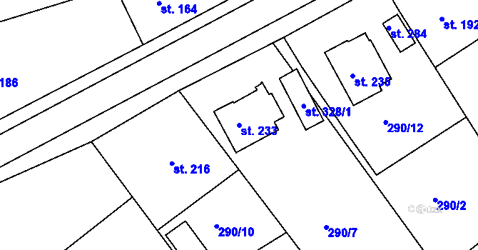 Parcela st. 233 v KÚ Rokytnice u Slavičína, Katastrální mapa