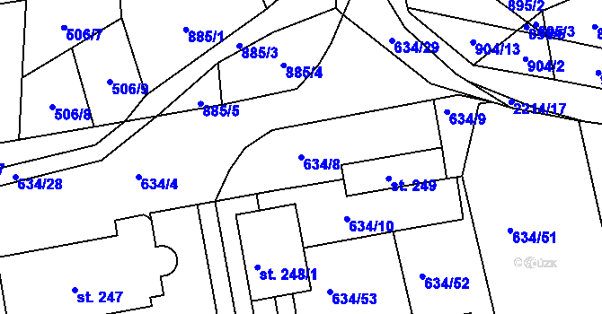 Parcela st. 634/8 v KÚ Rokytnice u Slavičína, Katastrální mapa