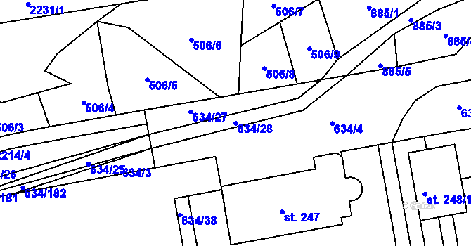 Parcela st. 634/28 v KÚ Rokytnice u Slavičína, Katastrální mapa