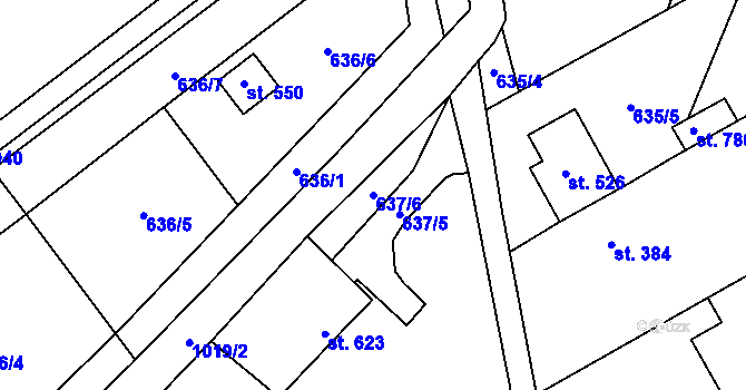 Parcela st. 637/6 v KÚ Rokytnice u Přerova, Katastrální mapa