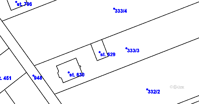 Parcela st. 629 v KÚ Rokytnice u Přerova, Katastrální mapa