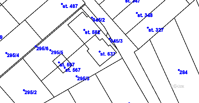 Parcela st. 637 v KÚ Rokytnice u Přerova, Katastrální mapa