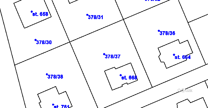 Parcela st. 378/37 v KÚ Rokytnice u Přerova, Katastrální mapa