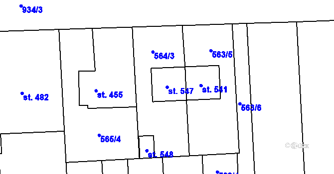 Parcela st. 547 v KÚ Rokytnice u Přerova, Katastrální mapa
