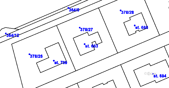 Parcela st. 663 v KÚ Rokytnice u Přerova, Katastrální mapa