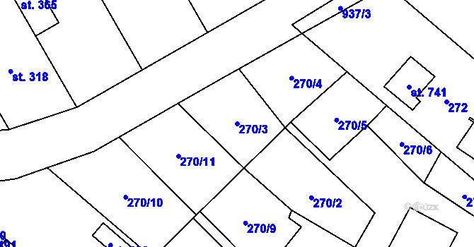 Parcela st. 270/3 v KÚ Rokytnice u Přerova, Katastrální mapa