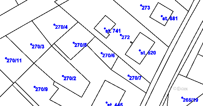 Parcela st. 270/6 v KÚ Rokytnice u Přerova, Katastrální mapa