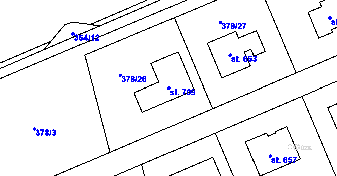 Parcela st. 709 v KÚ Rokytnice u Přerova, Katastrální mapa