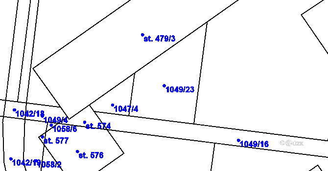 Parcela st. 1049/23 v KÚ Rokytnice u Přerova, Katastrální mapa