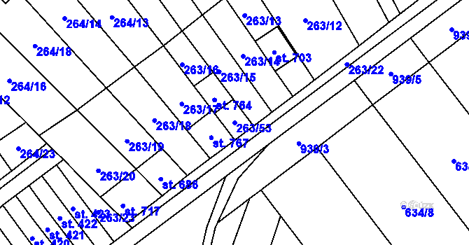Parcela st. 263/53 v KÚ Rokytnice u Přerova, Katastrální mapa