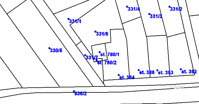 Parcela st. 780/1 v KÚ Rokytnice u Přerova, Katastrální mapa