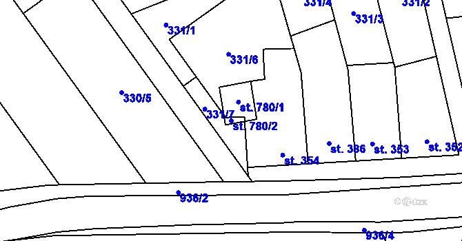 Parcela st. 780/2 v KÚ Rokytnice u Přerova, Katastrální mapa