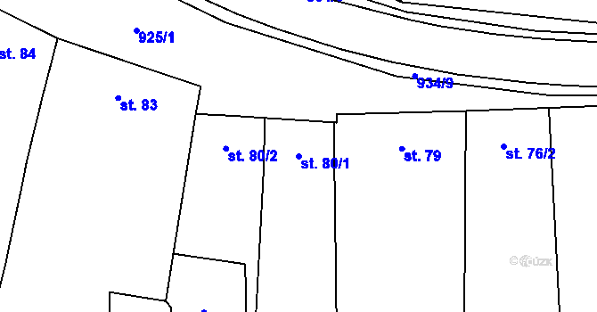 Parcela st. 80/1 v KÚ Rokytnice u Přerova, Katastrální mapa