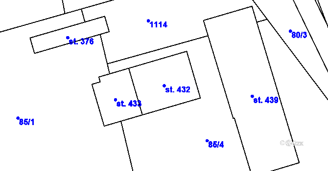 Parcela st. 432 v KÚ Rokytnice u Přerova, Katastrální mapa