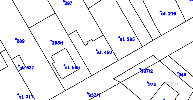 Parcela st. 450 v KÚ Rokytnice u Přerova, Katastrální mapa