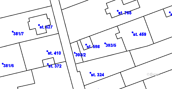 Parcela st. 598 v KÚ Rokytnice u Přerova, Katastrální mapa