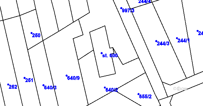 Parcela st. 600 v KÚ Rokytnice u Přerova, Katastrální mapa