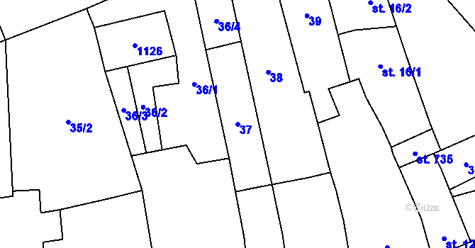 Parcela st. 37 v KÚ Rokytnice u Přerova, Katastrální mapa