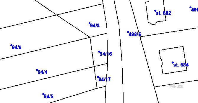 Parcela st. 94/16 v KÚ Rokytnice u Přerova, Katastrální mapa