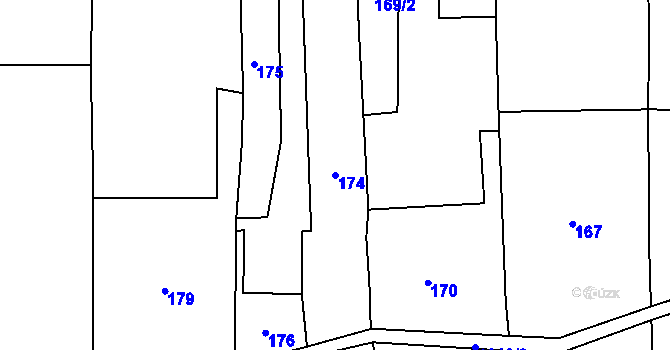 Parcela st. 174 v KÚ Rokytnice u Přerova, Katastrální mapa
