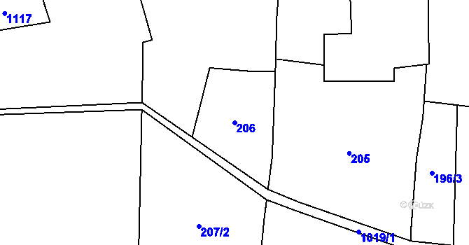 Parcela st. 206 v KÚ Rokytnice u Přerova, Katastrální mapa