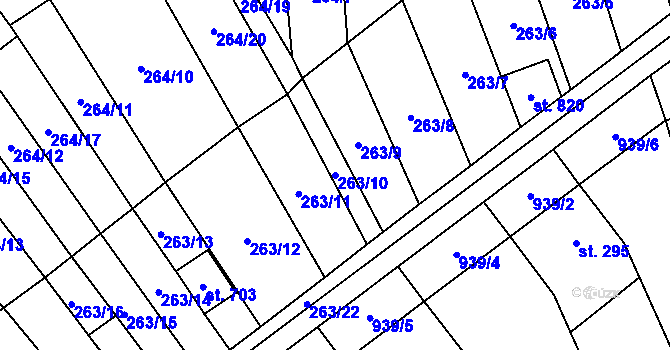 Parcela st. 263/10 v KÚ Rokytnice u Přerova, Katastrální mapa