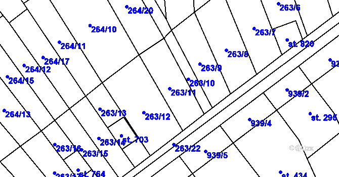 Parcela st. 263/11 v KÚ Rokytnice u Přerova, Katastrální mapa