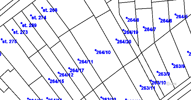 Parcela st. 264/10 v KÚ Rokytnice u Přerova, Katastrální mapa