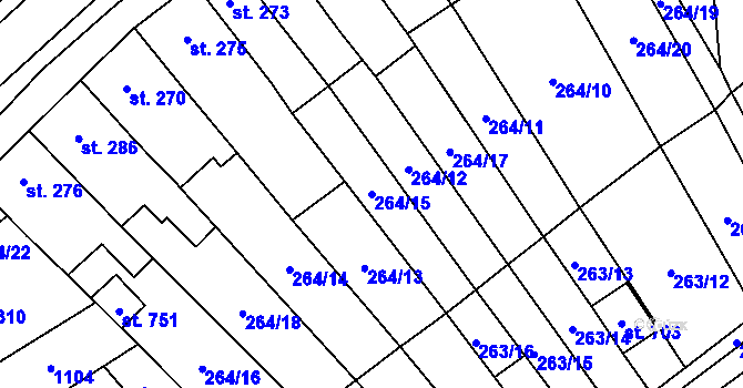 Parcela st. 264/15 v KÚ Rokytnice u Přerova, Katastrální mapa