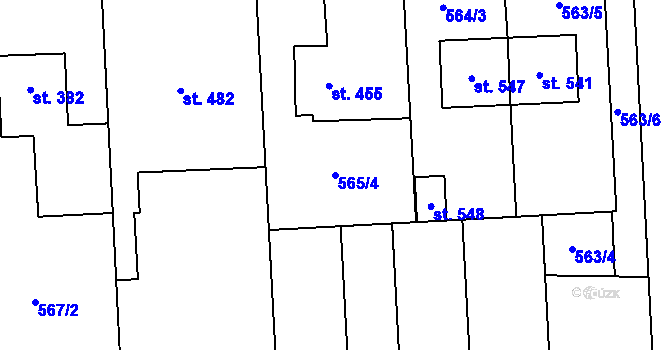 Parcela st. 565/4 v KÚ Rokytnice u Přerova, Katastrální mapa
