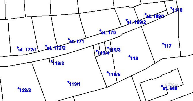 Parcela st. 119/4 v KÚ Rokytnice u Přerova, Katastrální mapa