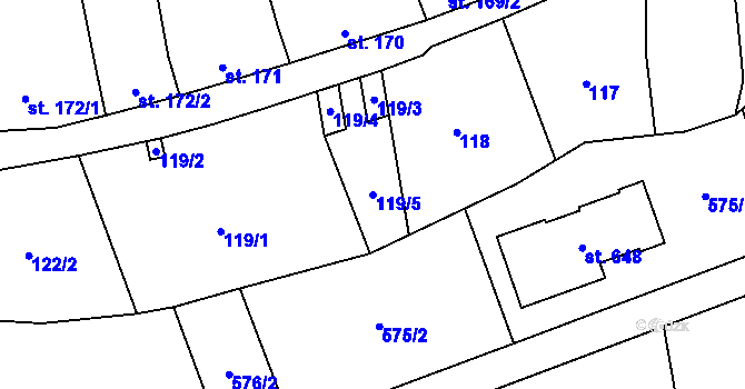 Parcela st. 119/5 v KÚ Rokytnice u Přerova, Katastrální mapa