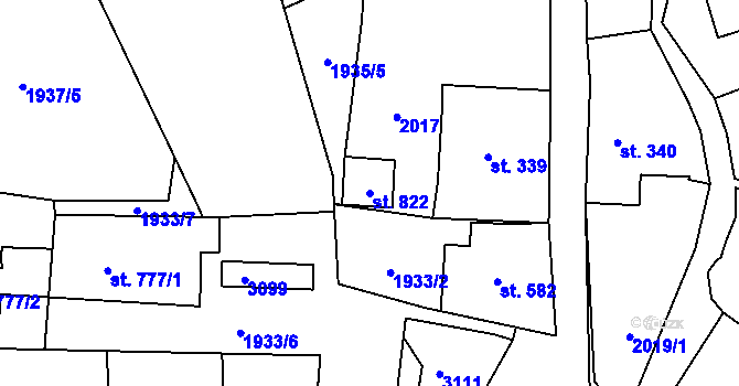 Parcela st. 822 v KÚ Dolní Rokytnice, Katastrální mapa
