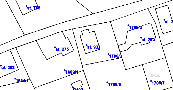Parcela st. 937 v KÚ Dolní Rokytnice, Katastrální mapa