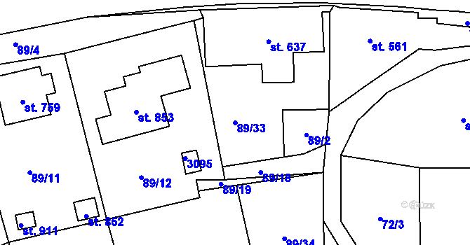 Parcela st. 89/33 v KÚ Dolní Rokytnice, Katastrální mapa