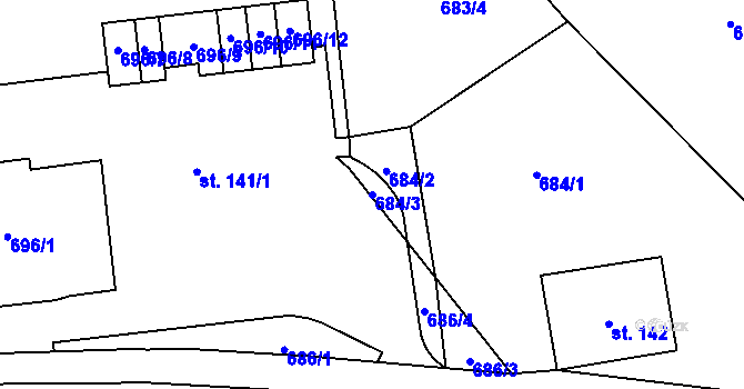 Parcela st. 684/3 v KÚ Dolní Rokytnice, Katastrální mapa