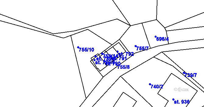 Parcela st. 755/14 v KÚ Dolní Rokytnice, Katastrální mapa