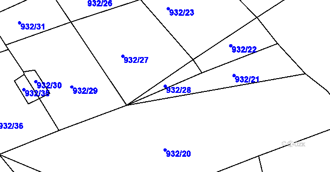 Parcela st. 932/28 v KÚ Horní Rokytnice nad Jizerou, Katastrální mapa