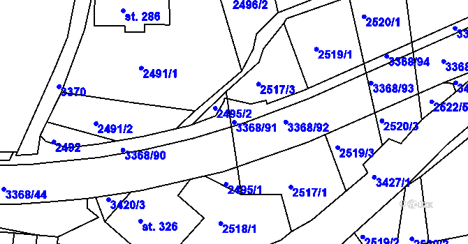 Parcela st. 3368/91 v KÚ Horní Rokytnice nad Jizerou, Katastrální mapa