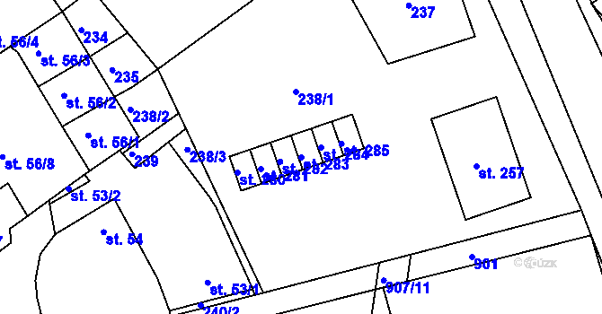 Parcela st. 283 v KÚ Rokytnice nad Rokytnou, Katastrální mapa