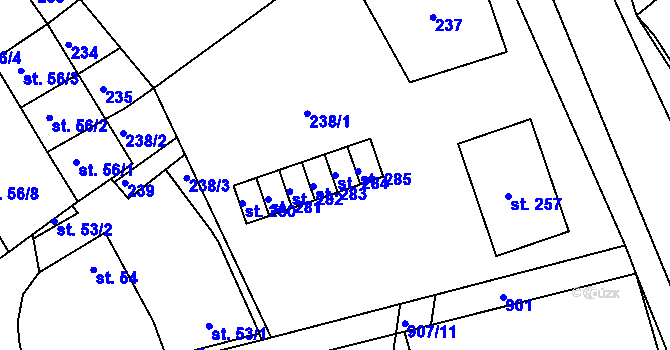 Parcela st. 284 v KÚ Rokytnice nad Rokytnou, Katastrální mapa